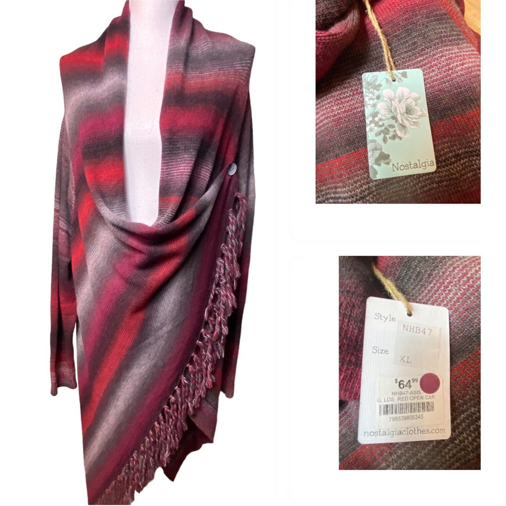 COPY - Nostalgia Women's Size XL Wine/Gray Ombre Stripe Blanket Shawl Fringe Ca…